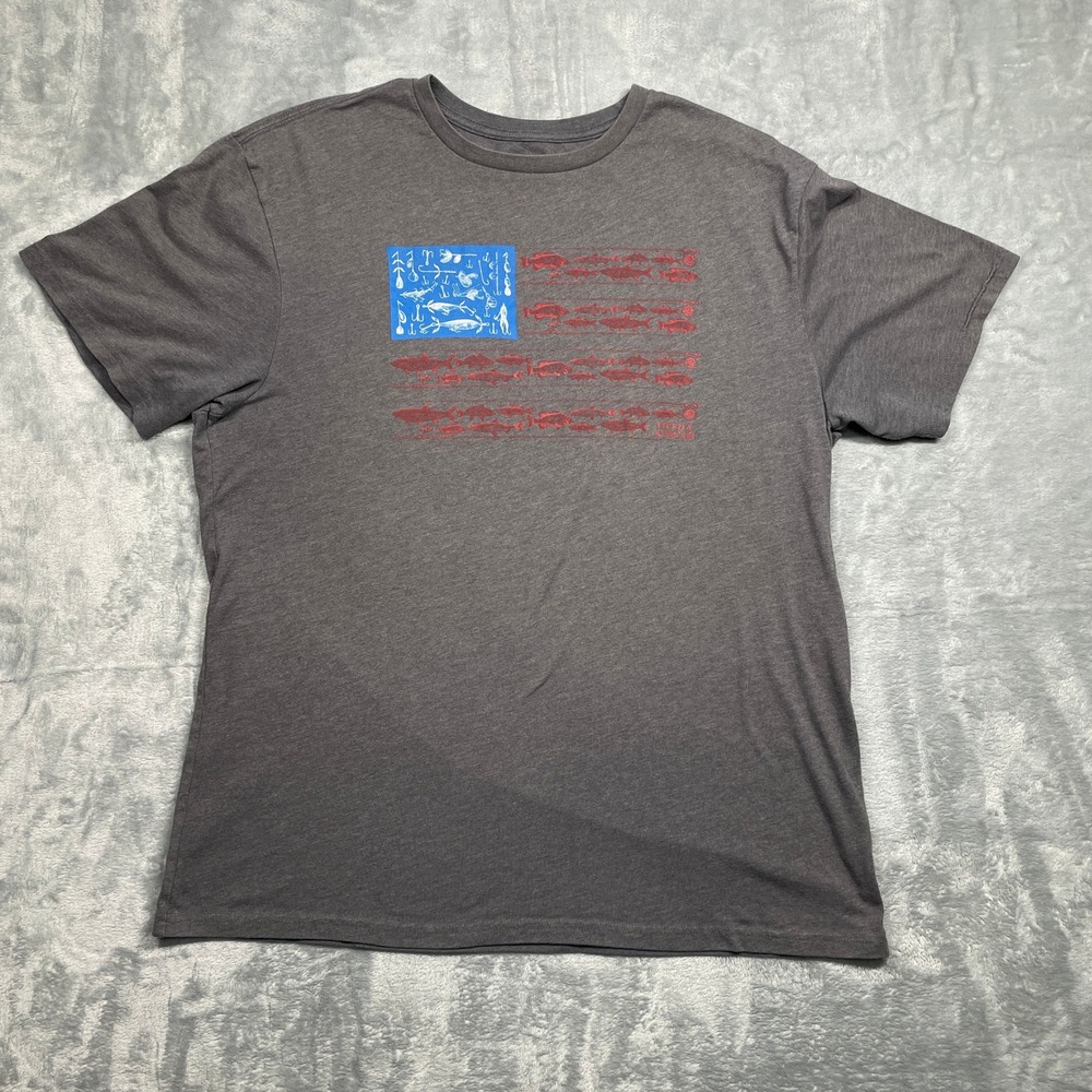 Field & Stream Fishing Flag T-Shirt Mens Large Grey Short Sleeve Graphic Tee
